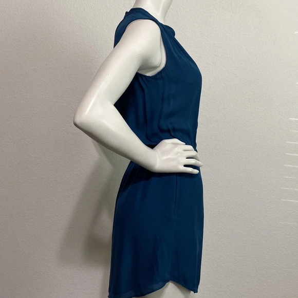 Babaton Aritzia Benedict 100% Silk Blue Pleated Mini Dress Tie Waist Size XS - Picture 7 of 10